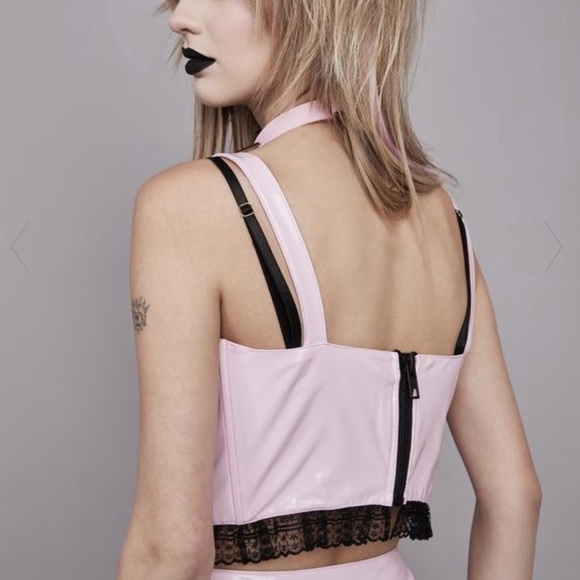 Dolls Kill Pink Widow Burst My Bubble Underbust Lace Up Corset Top - Picture 8 of 8